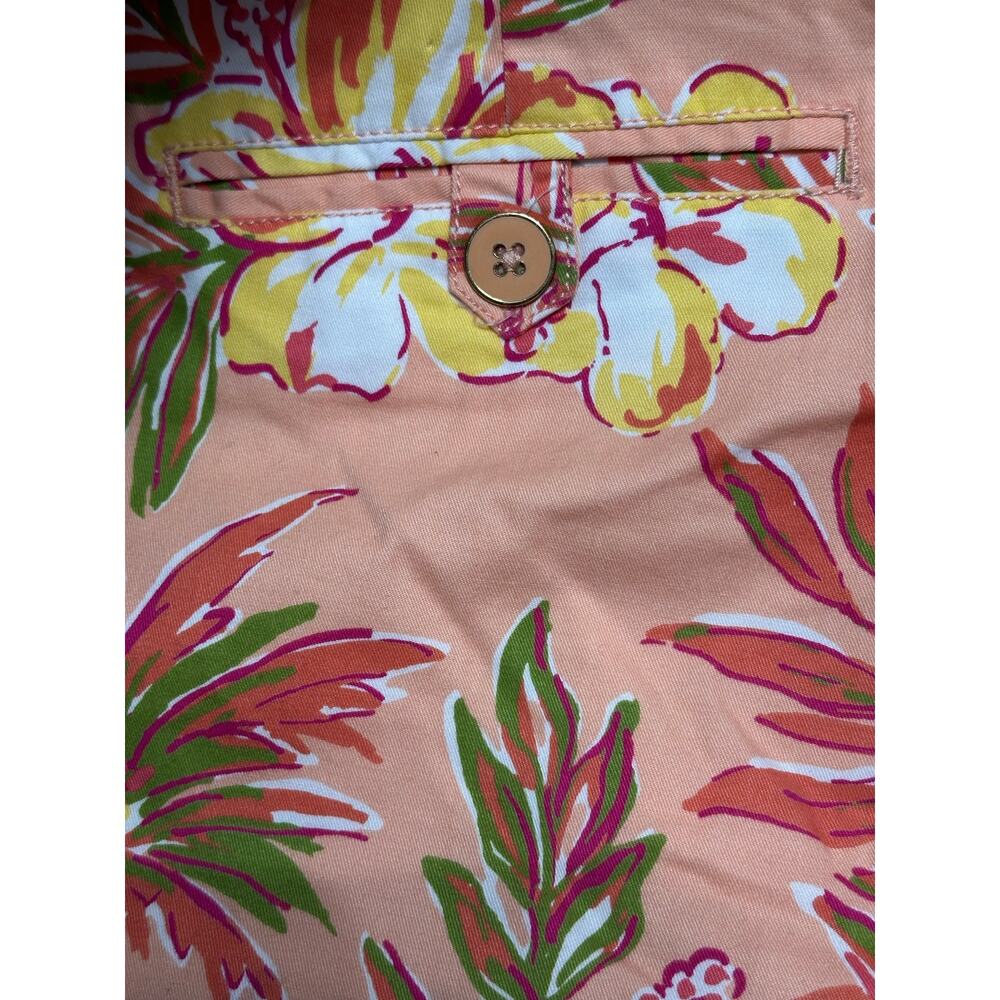 EUC Pappagallo Bermuda Shorts Tropical Palm Tree Peach Pink Green Sz 12 Side Zip - Picture 6 of 8